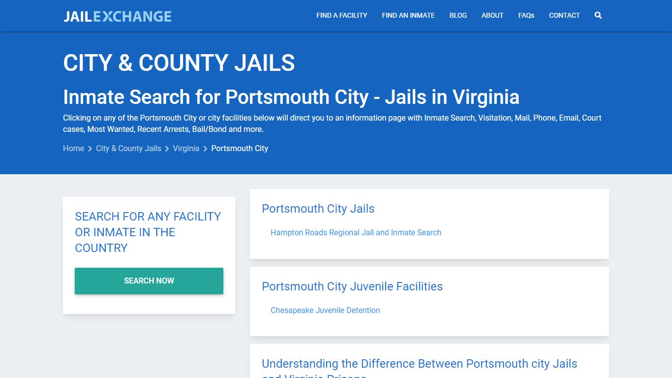 Inmate Search for Portsmouth City | Jails in Virginia - Jail Exchange